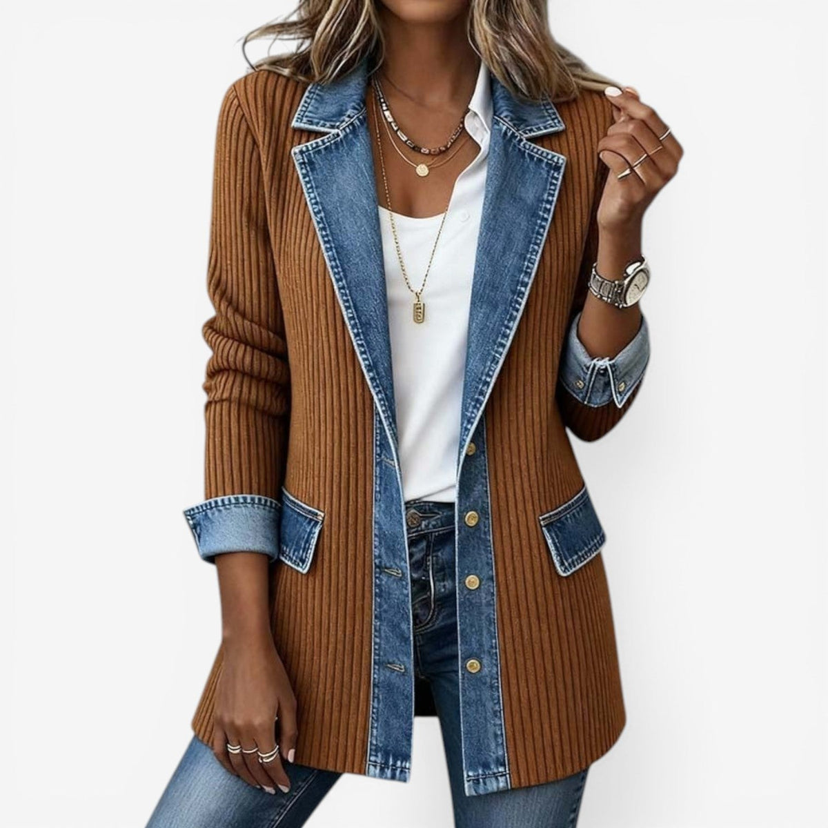 Women's Relaxed Denim-Inspired Knit Jacket — photo 6