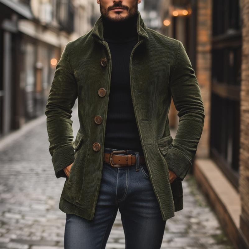 Men's Classic Corduroy Mandarin Collar Coat — photo 2