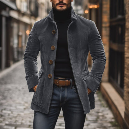 Men's Classic Corduroy Mandarin Collar Coat — photo 3