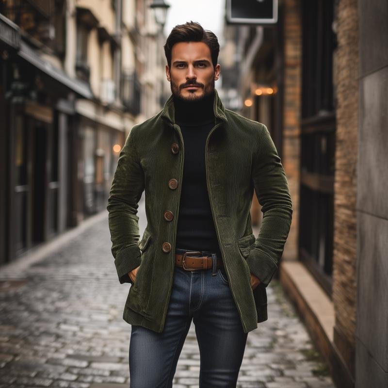 Men's Classic Corduroy Mandarin Collar Coat — photo 1