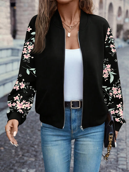 Women's Charming Floral-Sleeve Bomber Jacket — photo 2
