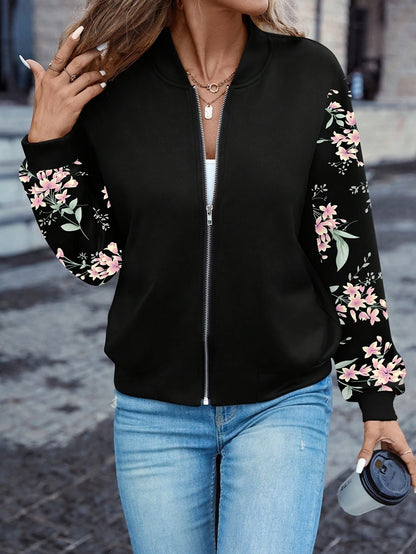 Women's Charming Floral-Sleeve Bomber Jacket — photo 1