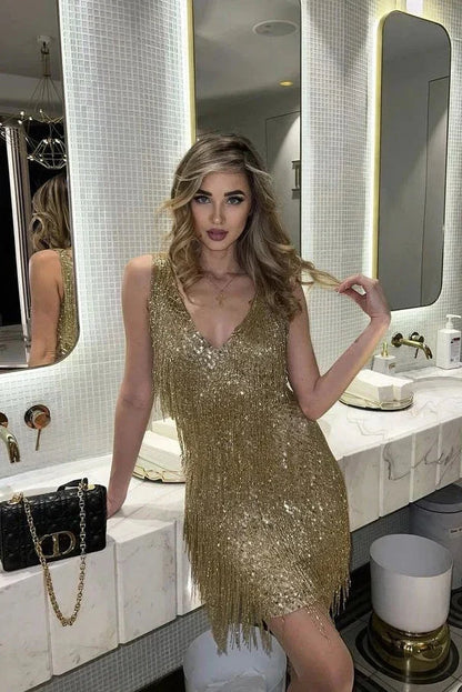 Sequin Party Dress for Women | Shimmer Mini Cocktail Dress for Christmas Events and Nights Out | Regular Fit Sparkly Dress — photo 4