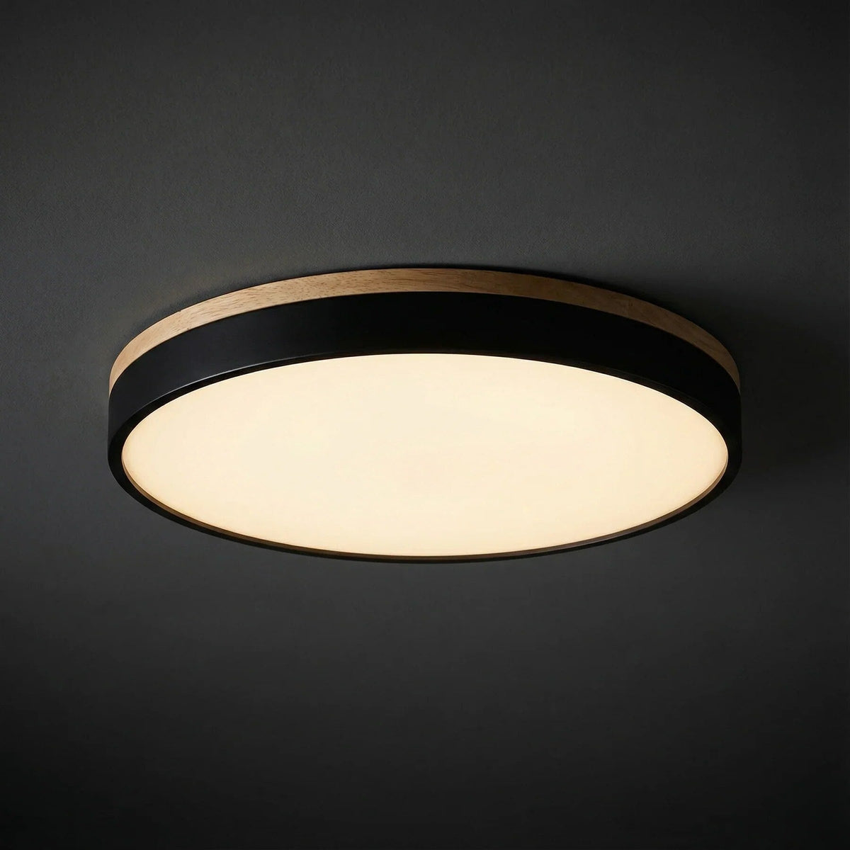 Round Ceiling Light – Wood Trim, Flush Mounted, Dimmable Remote — photo 2