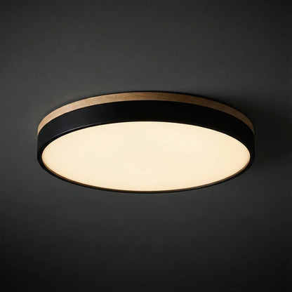 Round Ceiling Light – Wood Trim, Flush Mounted, Dimmable Remote — photo 2