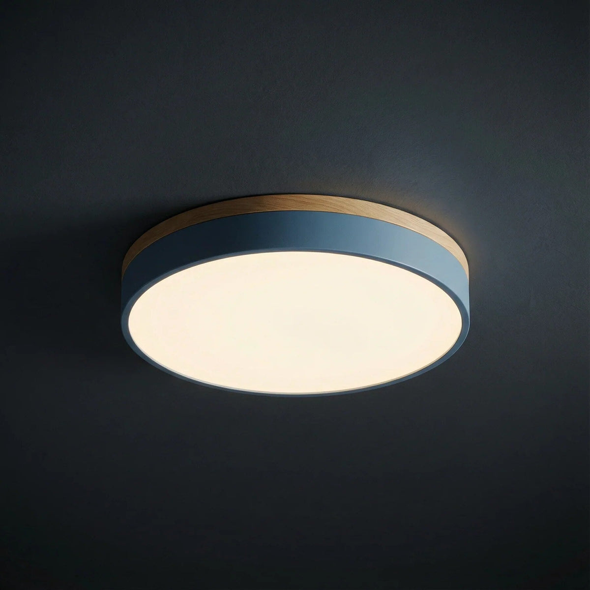 Round Ceiling Light – Wood Trim, Flush Mounted, Dimmable Remote — photo 3