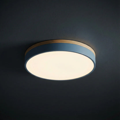 Round Ceiling Light – Wood Trim, Flush Mounted, Dimmable Remote — photo 3