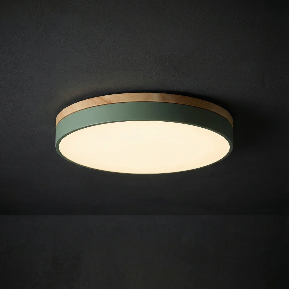 Round Ceiling Light – Wood Trim, Flush Mounted, Dimmable Remote — photo 4