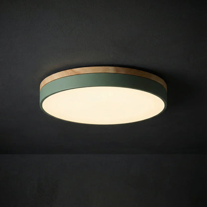 Round Ceiling Light – Wood Trim, Flush Mounted, Dimmable Remote — photo 4