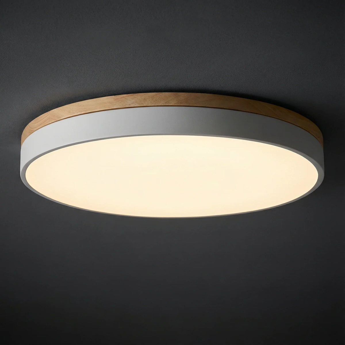 Round Ceiling Light – Wood Trim, Flush Mounted, Dimmable Remote — photo 5