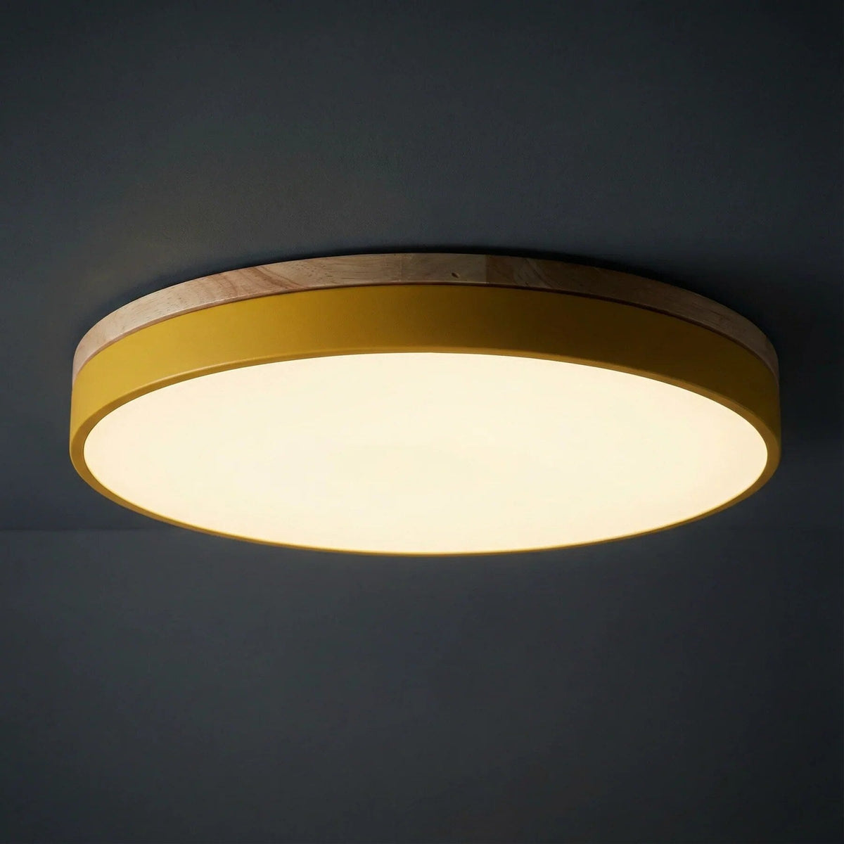 Round Ceiling Light – Wood Trim, Flush Mounted, Dimmable Remote — photo 6