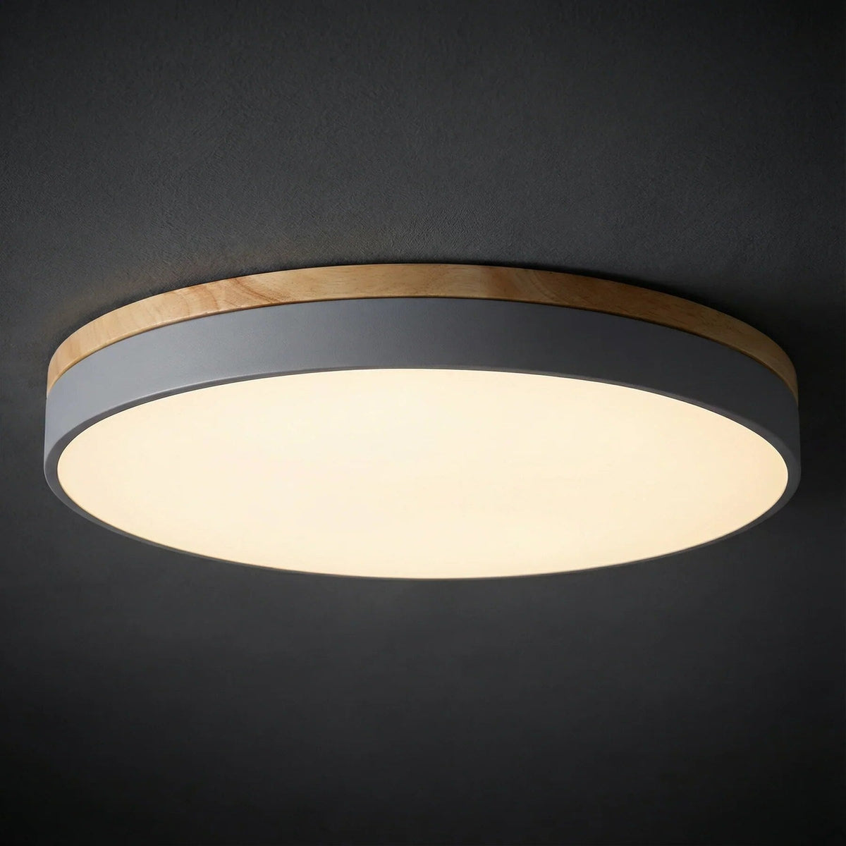Round Ceiling Light – Wood Trim, Flush Mounted, Dimmable Remote — photo 7