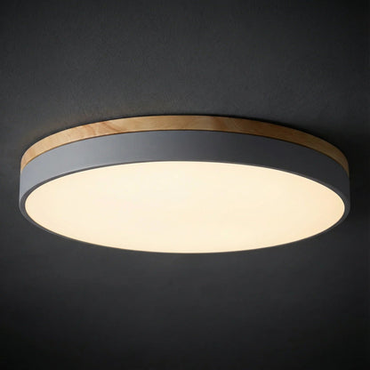 Round Ceiling Light – Wood Trim, Flush Mounted, Dimmable Remote — photo 7