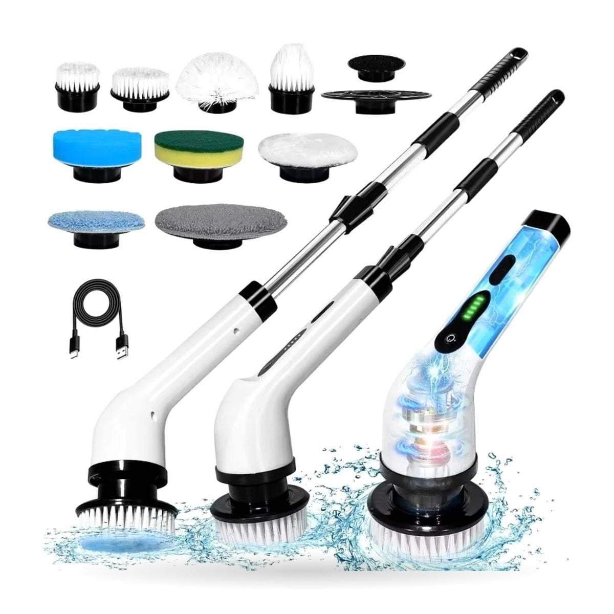 Electric Spin Scrubber with Long Handle | Cordless Rechargeable Power Cleaning Brush with 9 Replaceable Heads | Telescopic Bathroom, Tile, Shower, Bath & Kitchen Scrubber | USB-C — photo 1