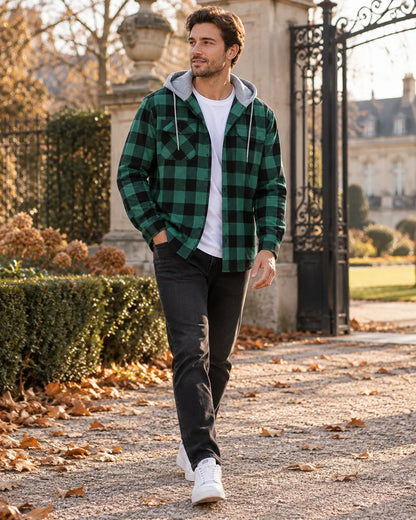 Men's Checked Flannel Shirt with Integrated Hood — photo 3