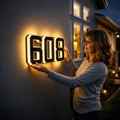 Solar House Numbers with LED Backlit Address Sign and Automatic Dusk Lighting — photo 1