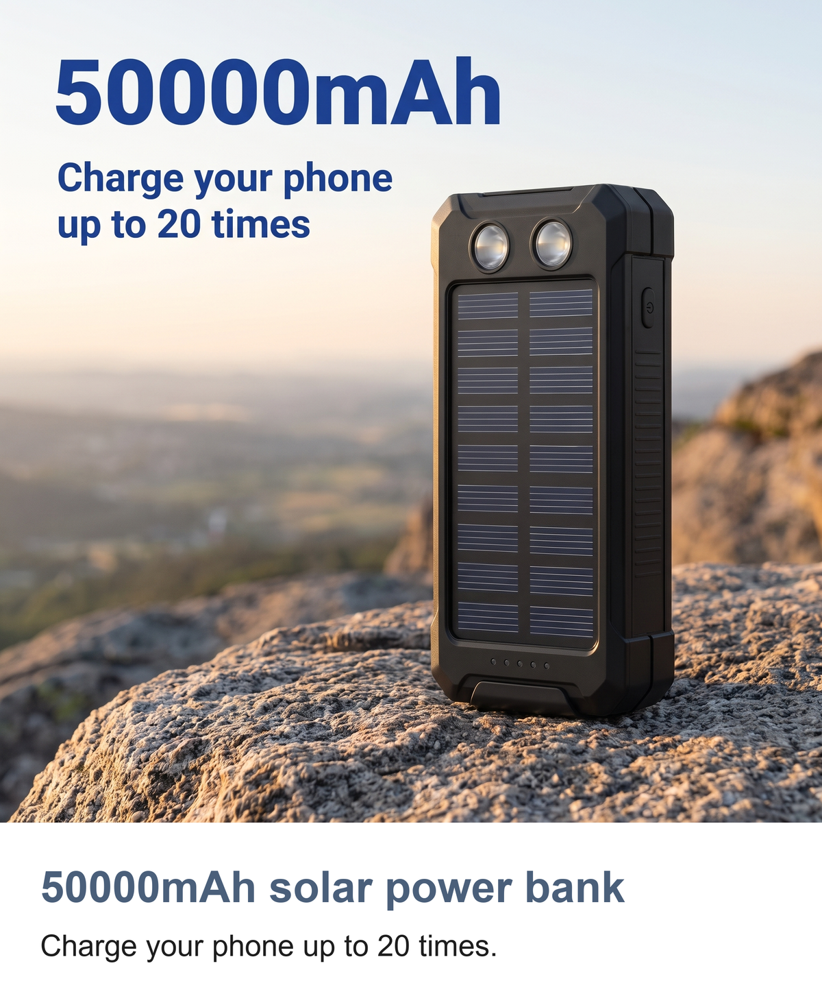 Solar Power Bank 50000mAh with Twin LED Torch and Dual USB Portable Charger — photo 3