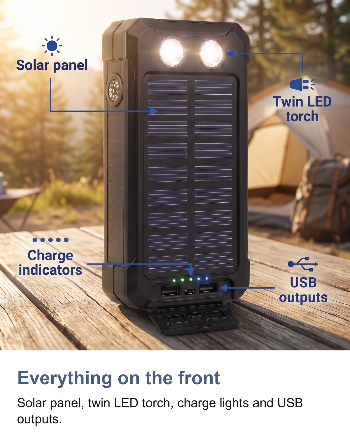 Solar Power Bank 50000mAh with Twin LED Torch and Dual USB Portable Charger — photo 5