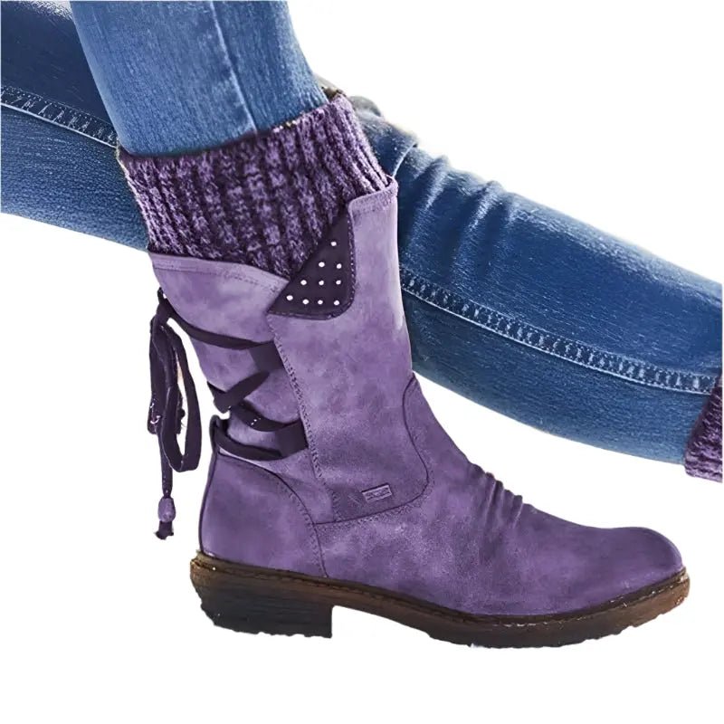 Sophie - Women's Knitted Cuff Ankle Boots with Lace-Up Detail — photo 10