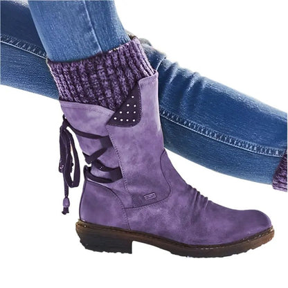 Sophie - Women's Knitted Cuff Ankle Boots with Lace-Up Detail — photo 10