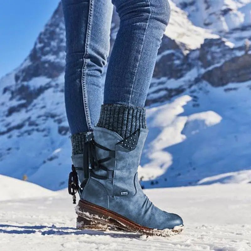 Sophie - Women's Knitted Cuff Ankle Boots with Lace-Up Detail — photo 5