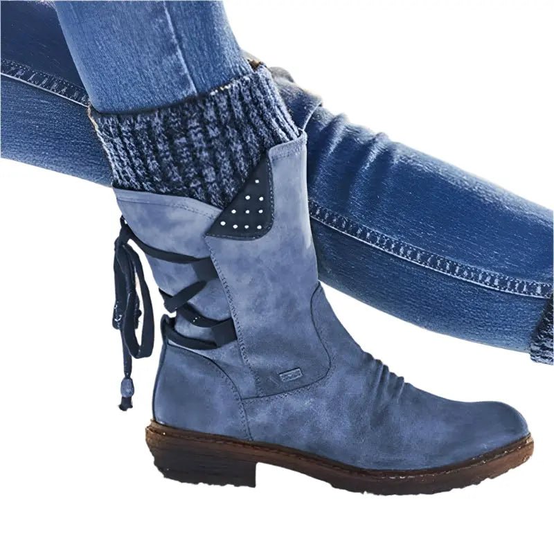 Sophie - Women's Knitted Cuff Ankle Boots with Lace-Up Detail — photo 4