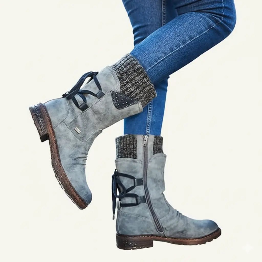 Sophie - Women's Knitted Cuff Ankle Boots with Lace-Up Detail — photo 6