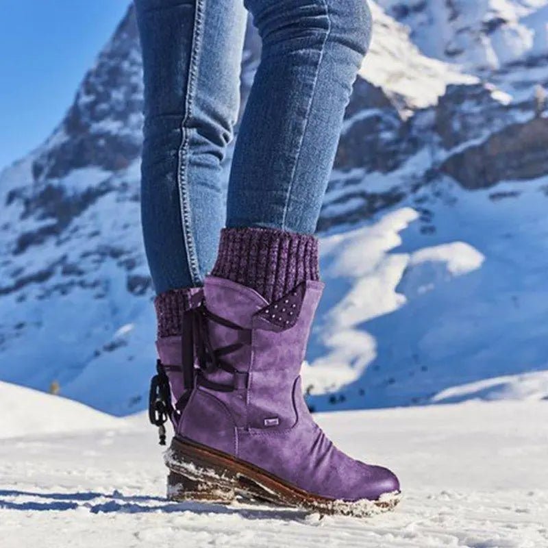 Sophie - Women's Knitted Cuff Ankle Boots with Lace-Up Detail — photo 12