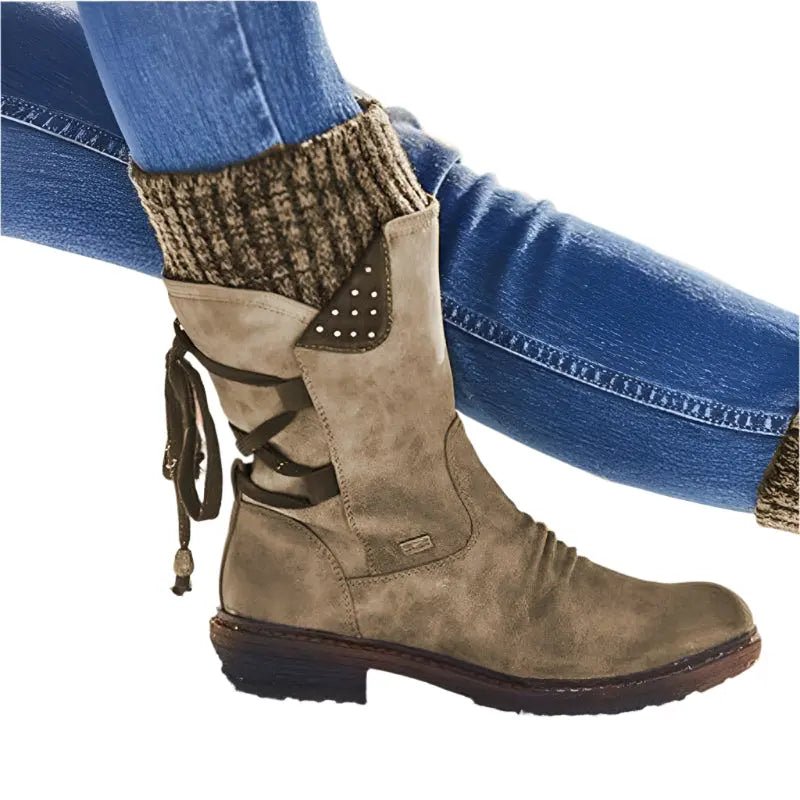 Sophie - Women's Knitted Cuff Ankle Boots with Lace-Up Detail — photo 8