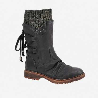 Sophie - Women's Knitted Cuff Ankle Boots with Lace-Up Detail — photo 1