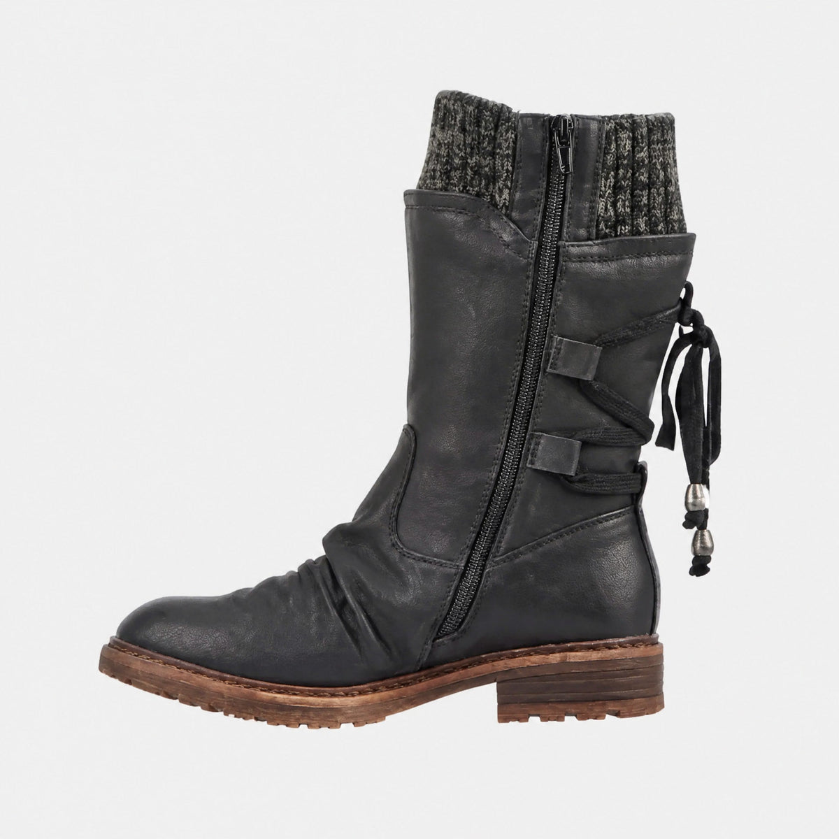 Sophie - Women's Knitted Cuff Ankle Boots with Lace-Up Detail — photo 3