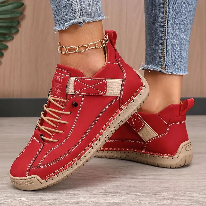 Sophie - Women's Lace-Up Ankle Trainers with Stitched Panels — photo 3