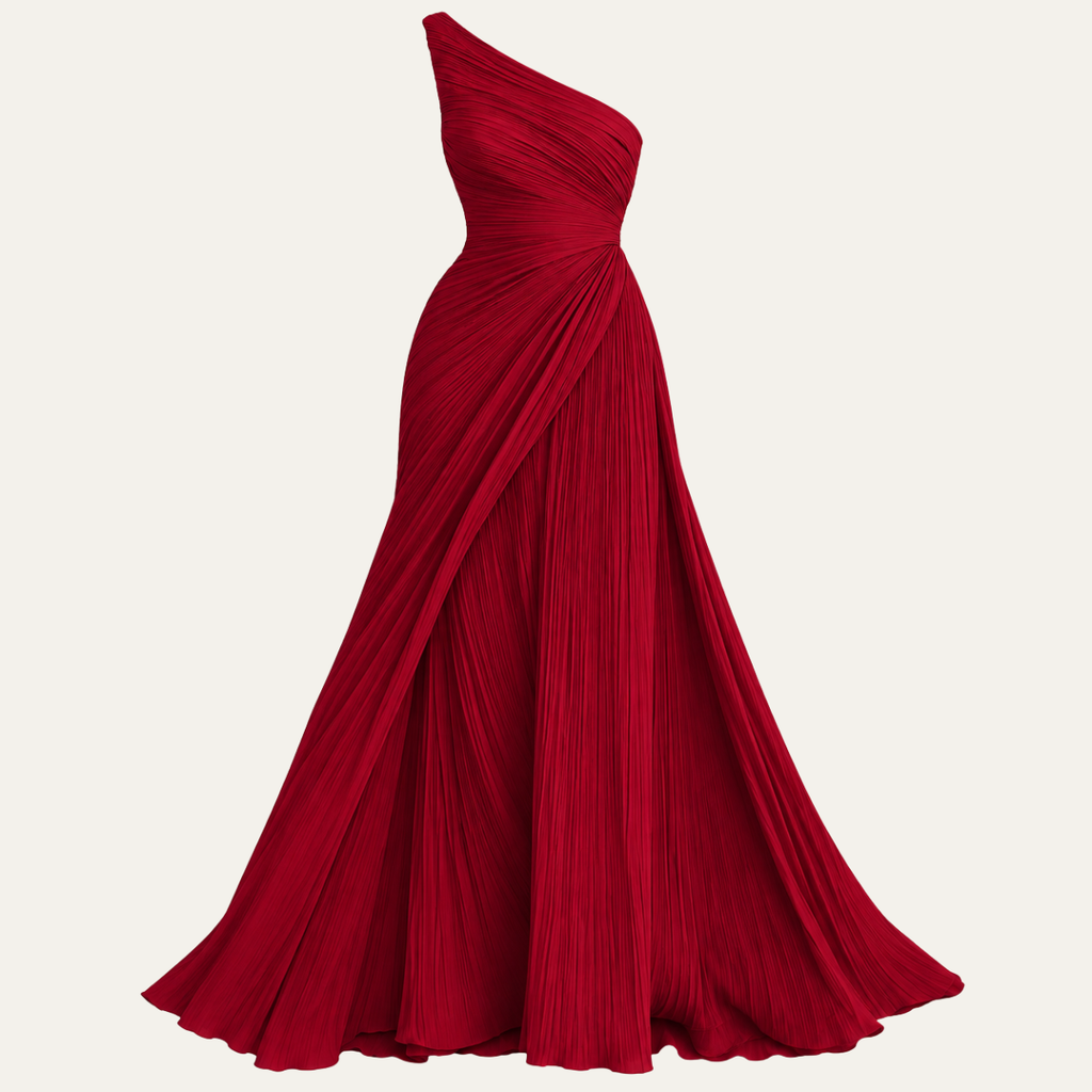 Susan | Elegant Pleated One Shoulder Christmas Dress Gown — photo 1