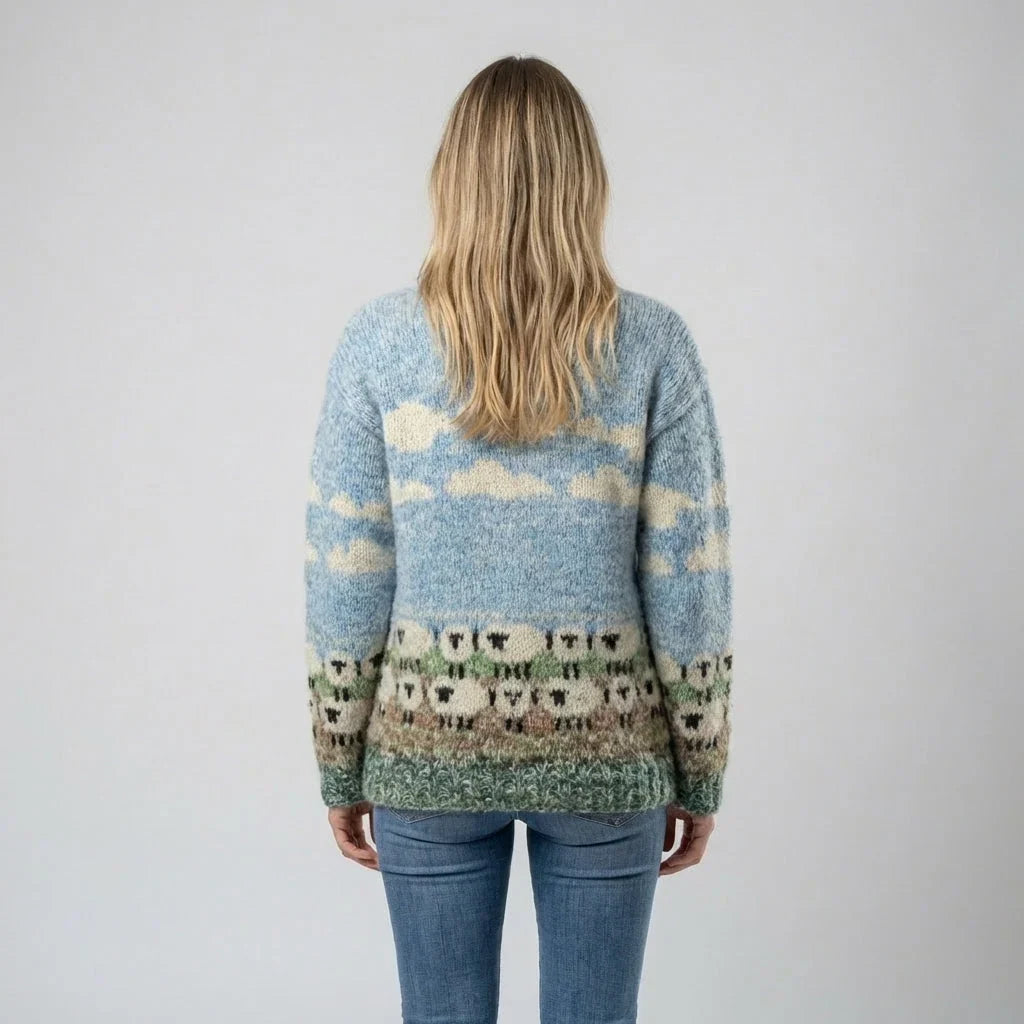 Sweater Women - Sheep Motif Knit with Round Neckline — photo 2