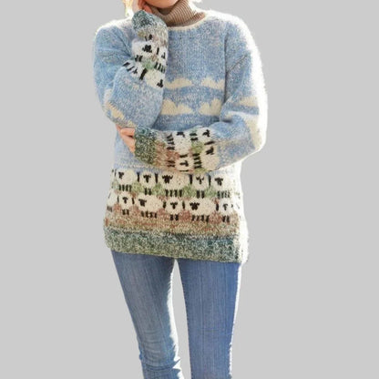 Sweater Women - Sheep Motif Knit with Round Neckline — photo 3