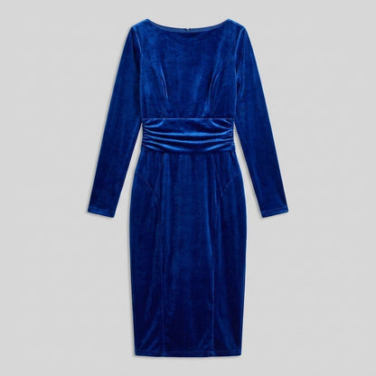 Women's Velvet Bodycon Party Dress | Long Sleeve Boat Neck Evening Dress for Christmas Parties and Winter Occasions — photo 3