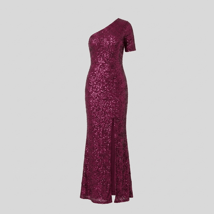 Women's Sequin One-Shoulder Maxi Dress | Fitted Christmas Party Evening Gown with Side Slit | Floor-Length Formal Wear — photo 3