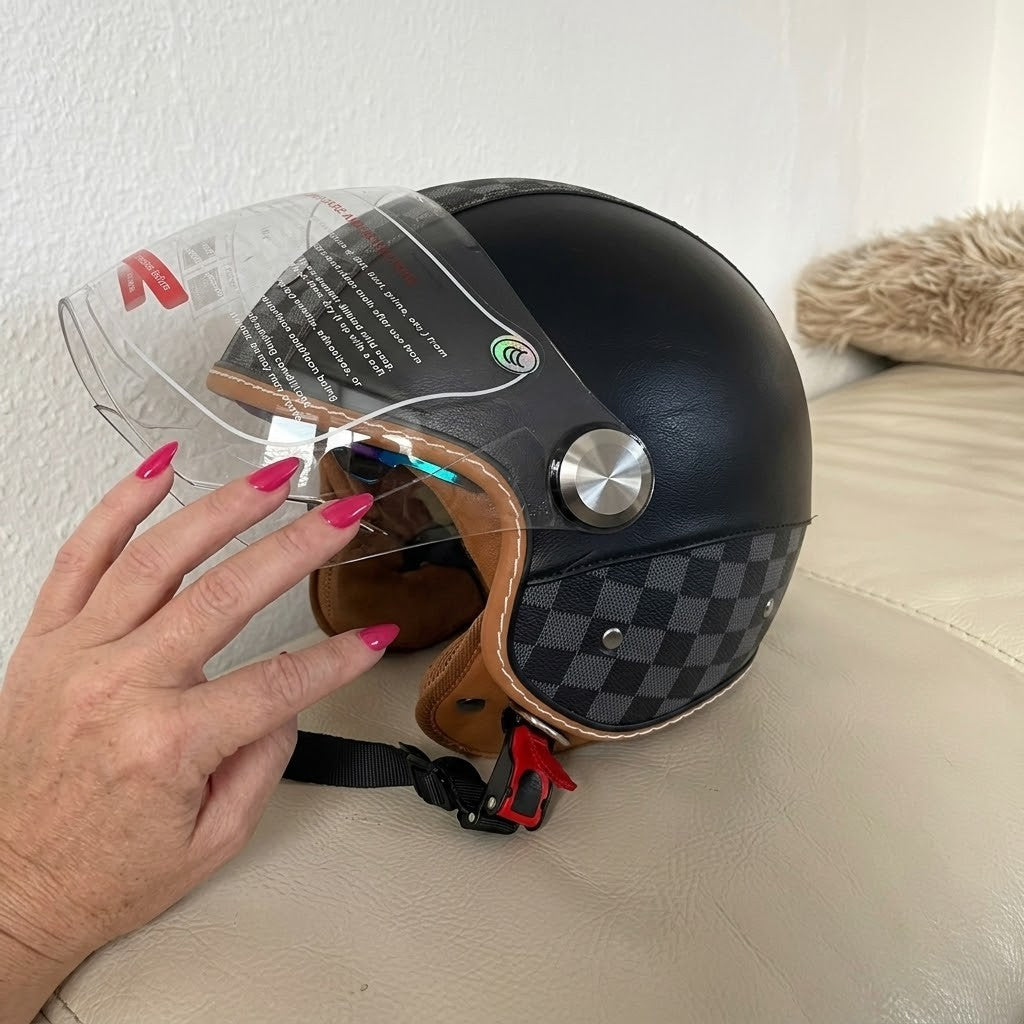 Retro Jet 3/4 Helmet – Open Face Dual Visor DOT/ECE Approved | meowbutter — photo 2