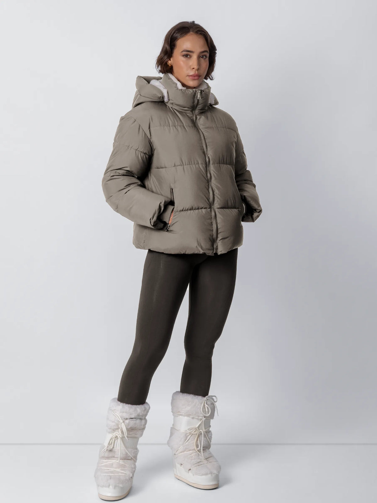 Women's Cropped Padded Puffer Jacket with Detachable Hood and Fleece Lining — photo 21
