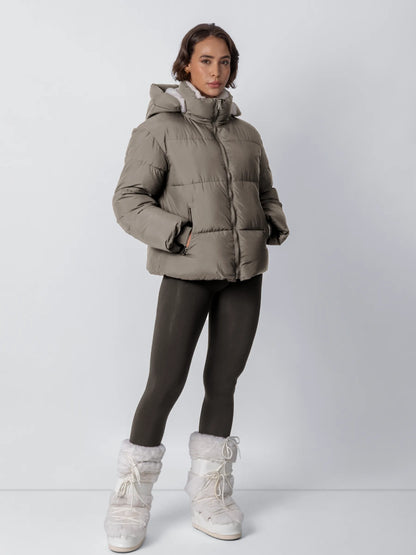 Women's Cropped Padded Puffer Jacket with Detachable Hood and Fleece Lining — photo 21