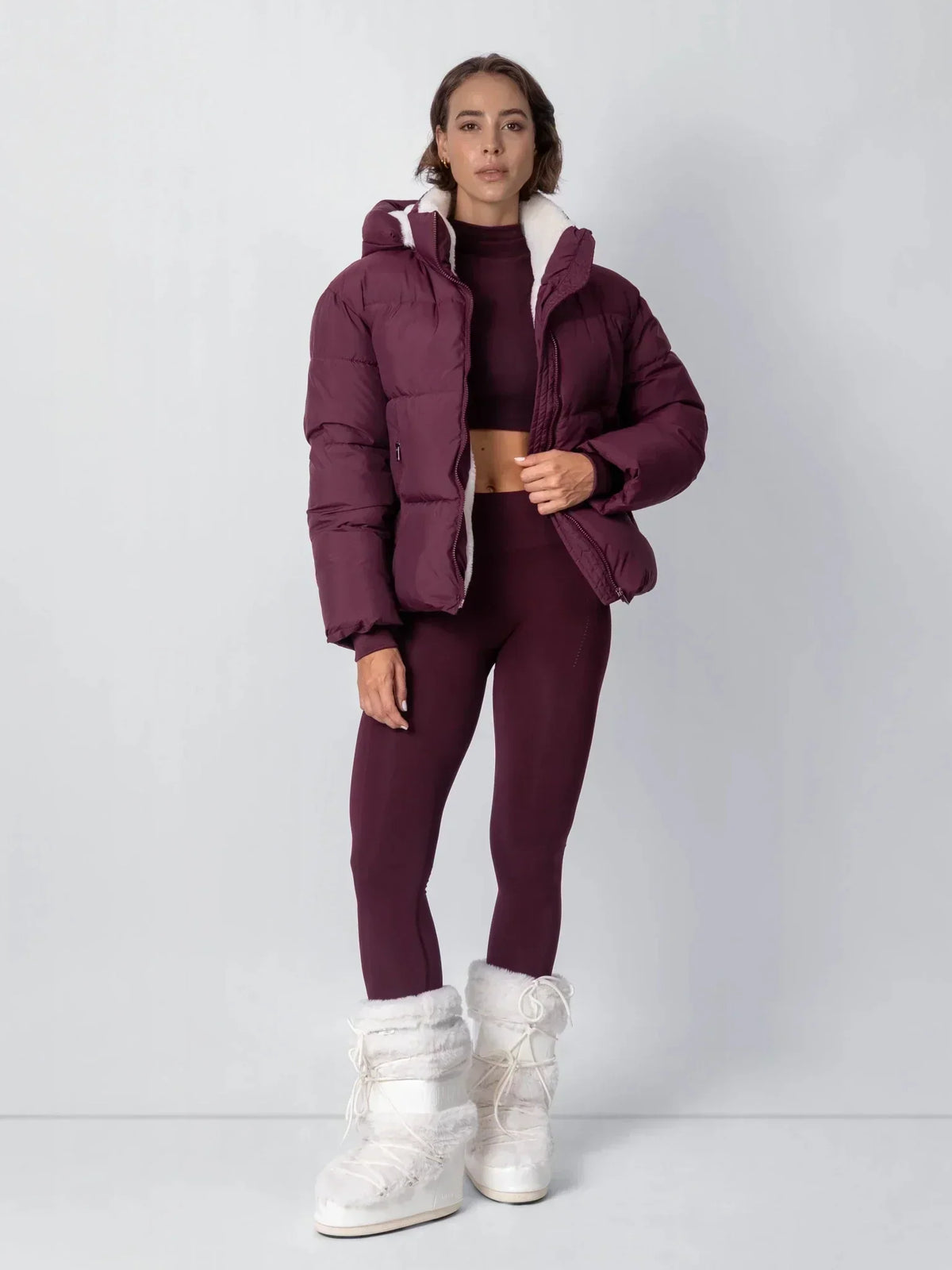 Women's Cropped Padded Puffer Jacket with Detachable Hood and Fleece Lining — photo 17