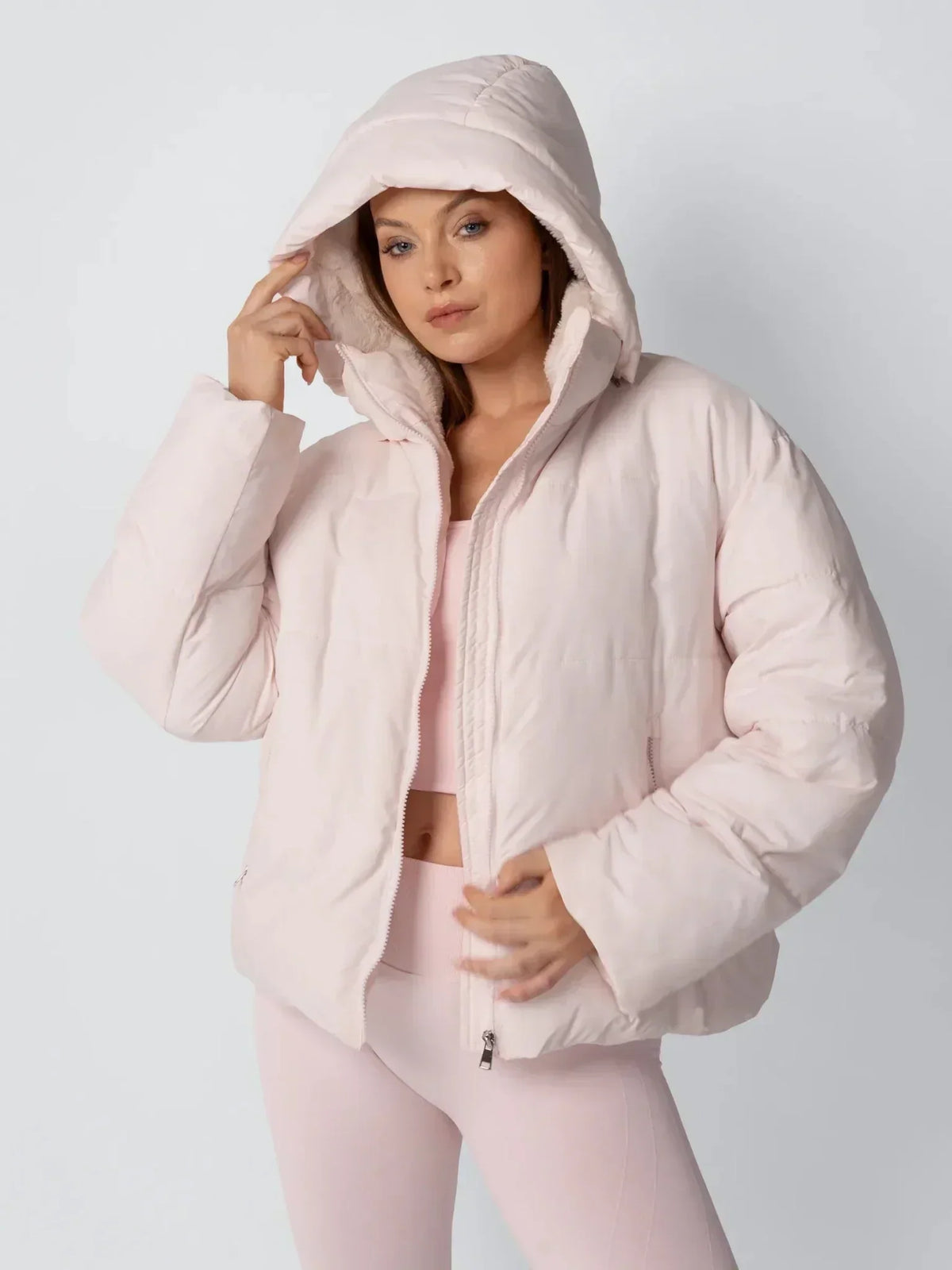 Women's Cropped Padded Puffer Jacket with Detachable Hood and Fleece Lining — photo 6