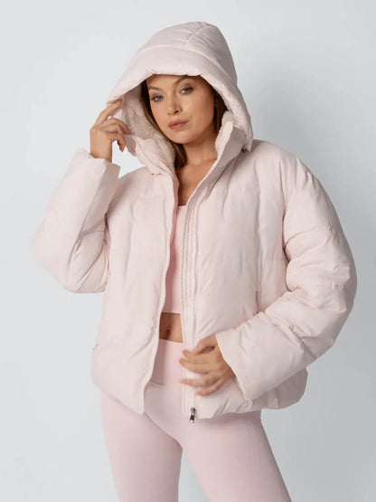 Women's Cropped Padded Puffer Jacket with Detachable Hood and Fleece Lining — photo 6