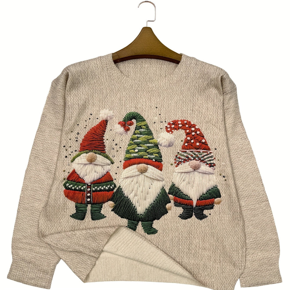 Women's Embroidered Gnome Christmas Jumper | Relaxed Fit Longline Soft Touch Festive Knitwear for Christmas Jumper Day — photo 2