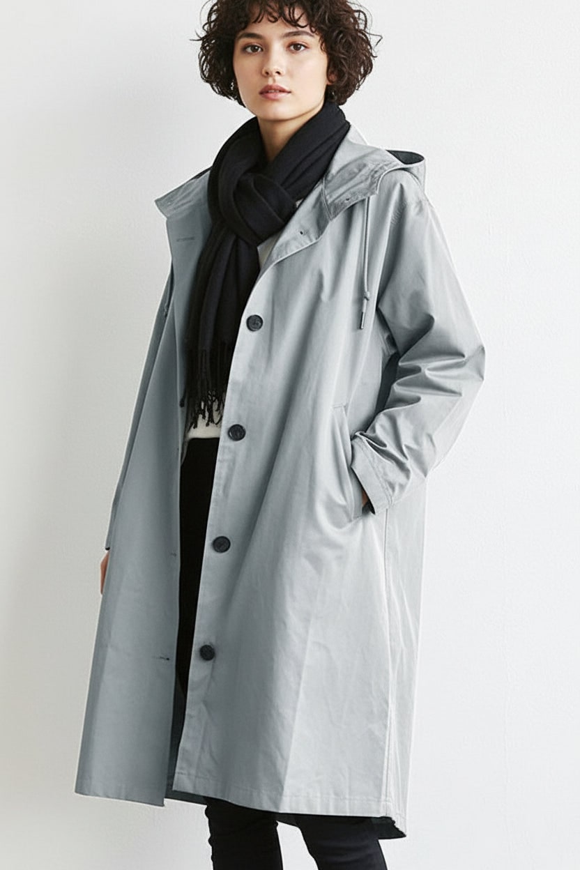Women's Lightweight Trench Coat with Hood and Drawstring Waist — photo 3