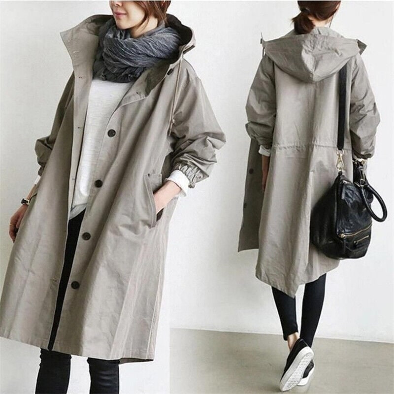 Women's Lightweight Trench Coat with Hood and Drawstring Waist — photo 4