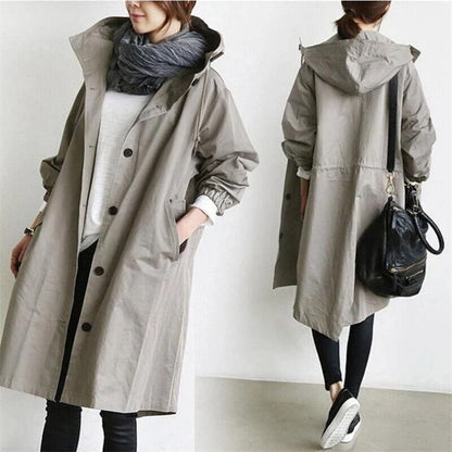 Women's Lightweight Trench Coat with Hood and Drawstring Waist — photo 4