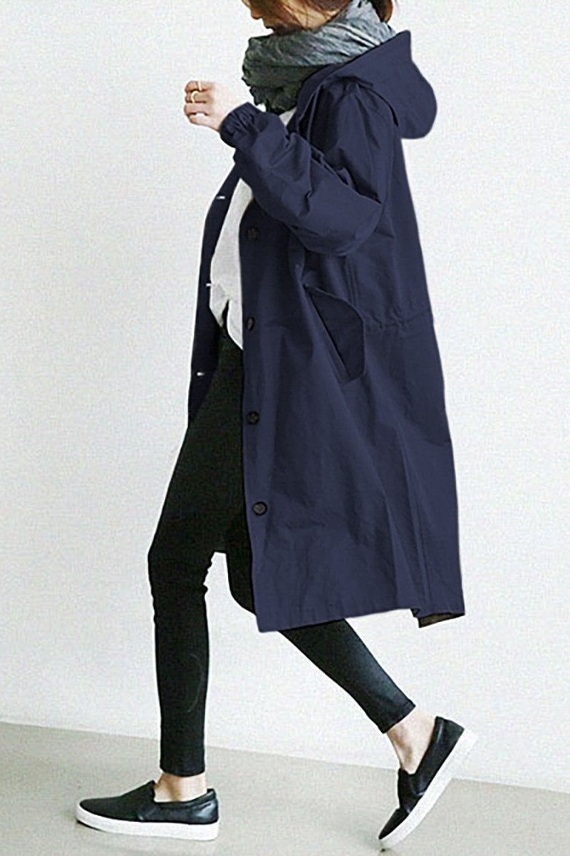 Women's Lightweight Trench Coat with Hood and Drawstring Waist — photo 5