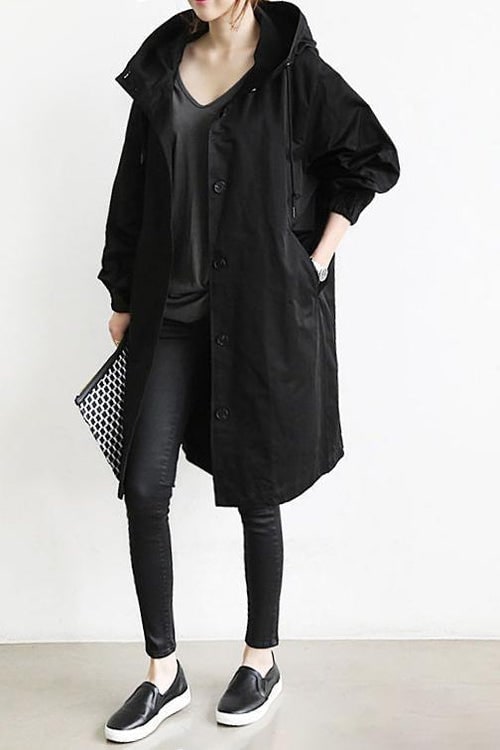 Women's Lightweight Trench Coat with Hood and Drawstring Waist — photo 8