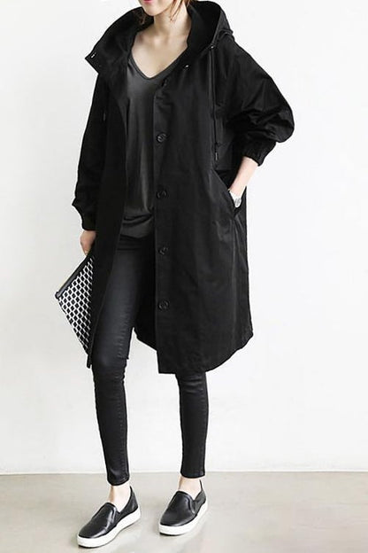 Women's Lightweight Trench Coat with Hood and Drawstring Waist — photo 8